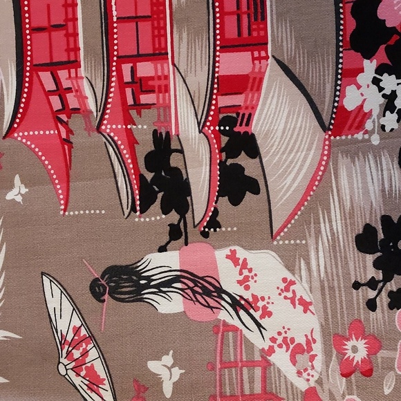 Vintage Retro Style Pink Multicolor Japanese Landscape Print A-Line Skirt Size L - Picture 3 of 9